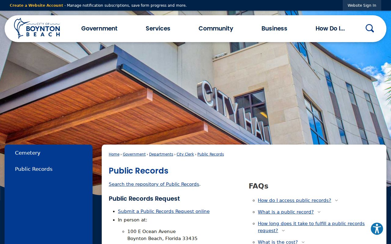 Boynton Beach residents directory city public records request