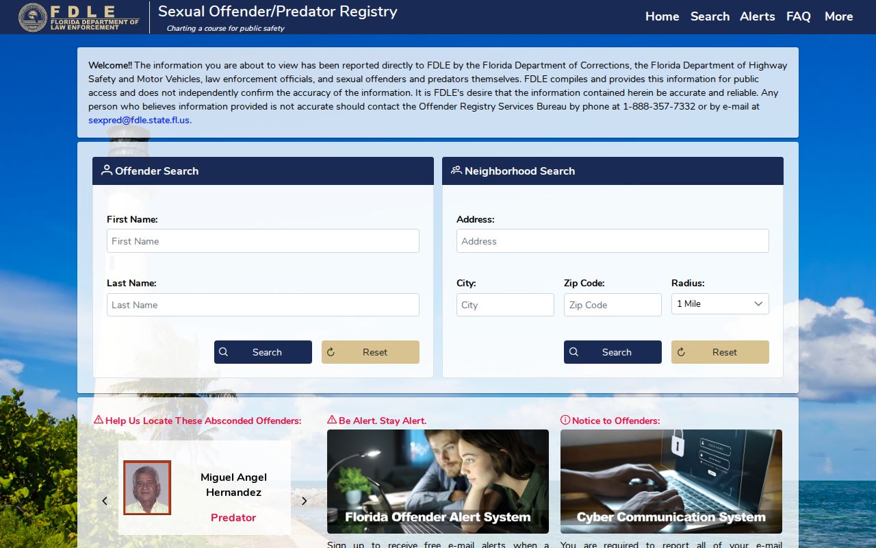 FDLE official name and neighborhood registry search for Boynton Beach