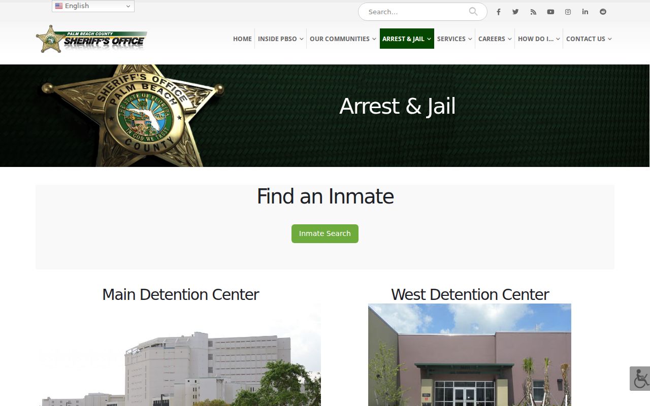 Palm Beach County inmate and booking search page