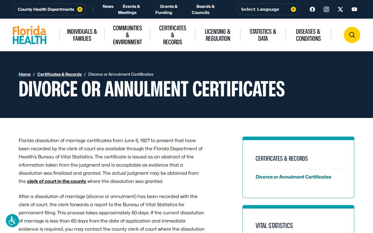 Boynton Beach resident lookup divorce certificate access