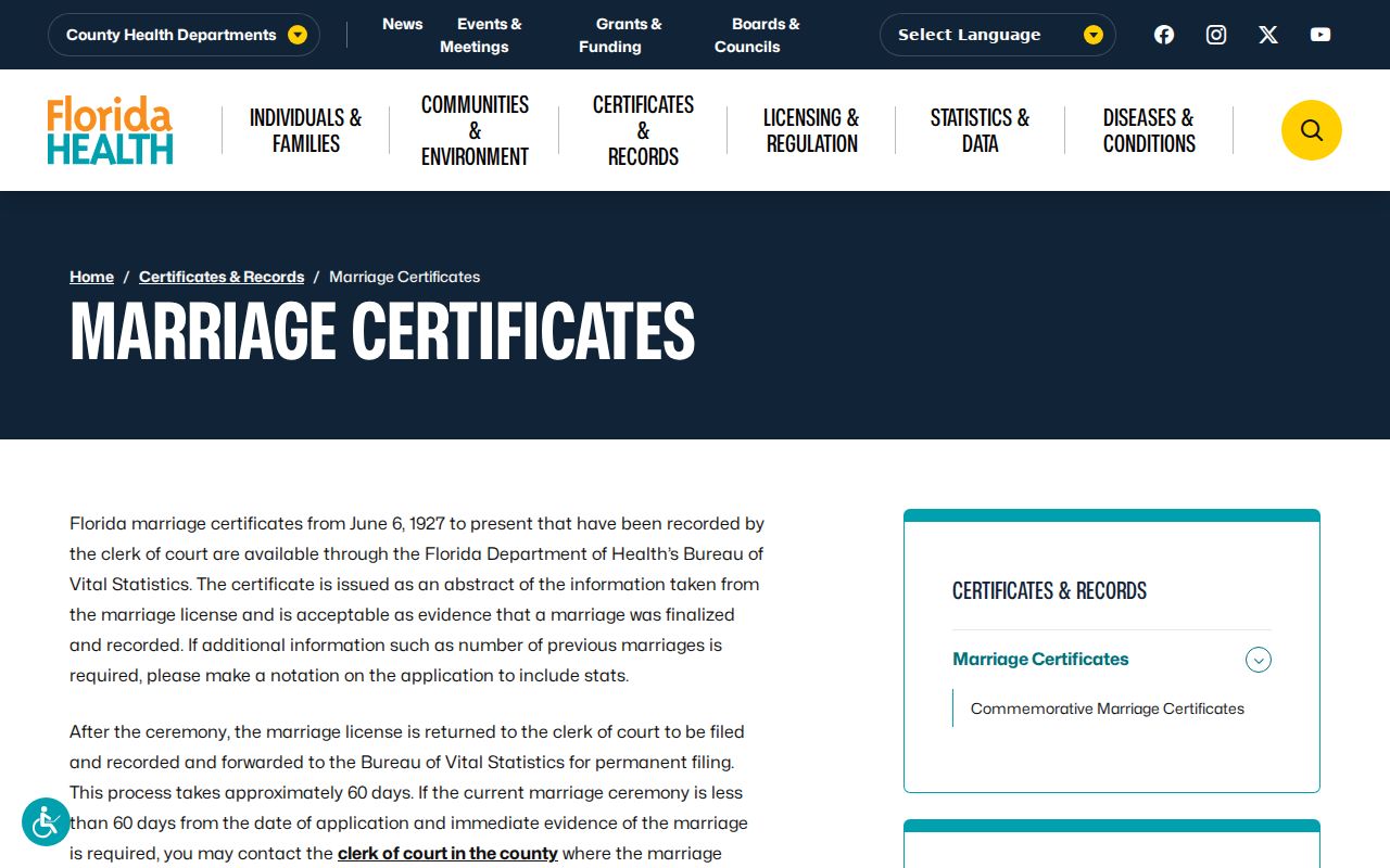 Boynton Beach resident lookup marriage certificate access