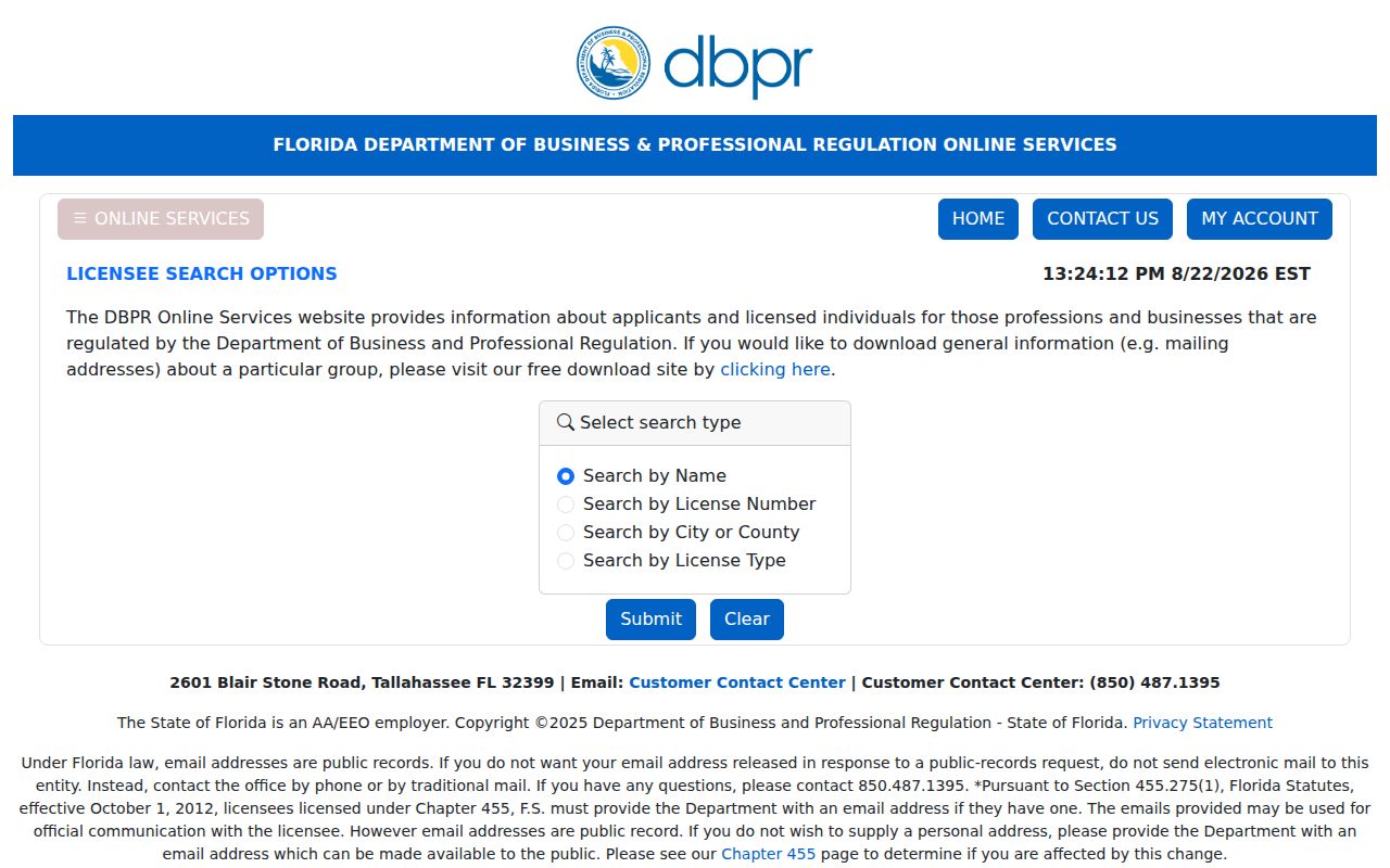 Boynton Beach ZIP code directory DBPR professional license search